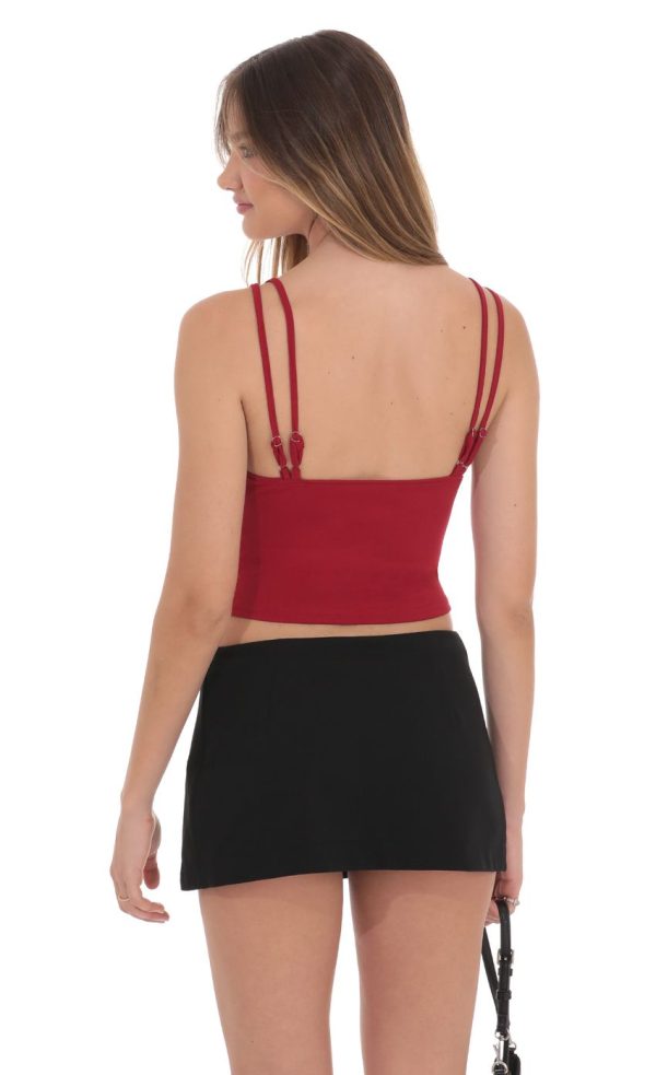 Corset V-Neck Top in Red - Image 2
