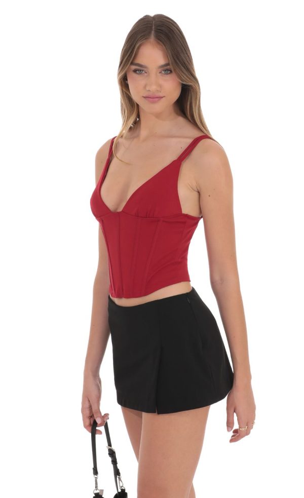 Corset V-Neck Top in Red - Image 3