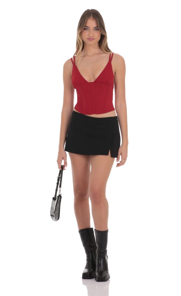 Corset V-Neck Top in Red - Image 4