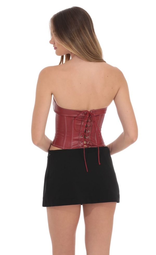 Faux Leather Corset Top in Red - Image 2