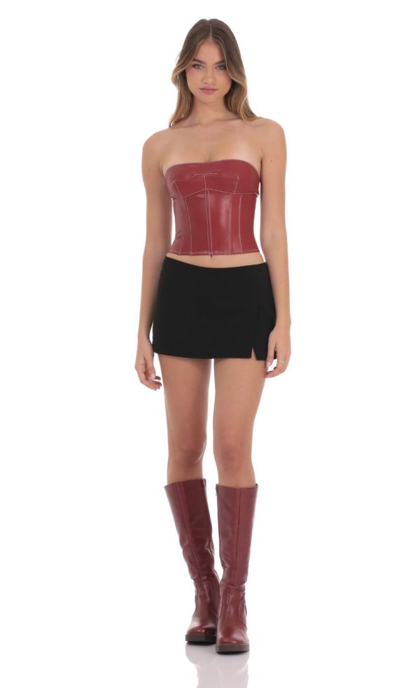 Faux Leather Corset Top in Red - Image 4
