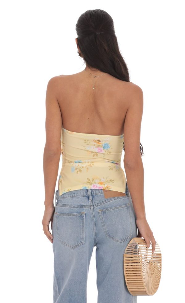 Floral Strapless Double Slit Top in Yellow - Image 2