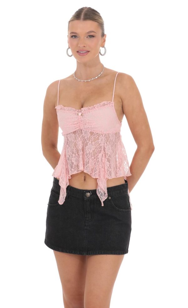 Lace Babydoll Top in Pink