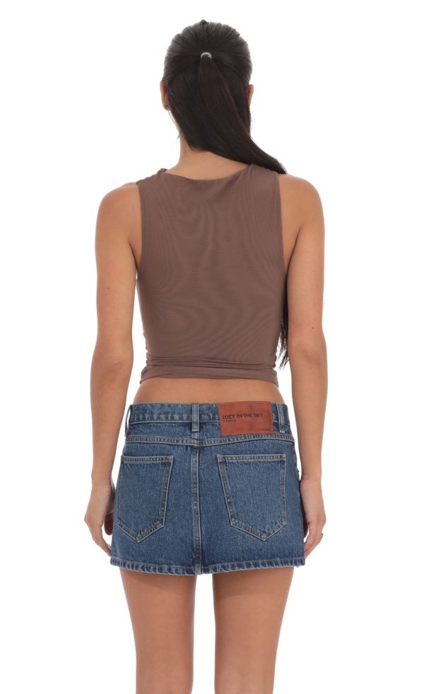 Mesh Ruched Top in Taupe - Image 2