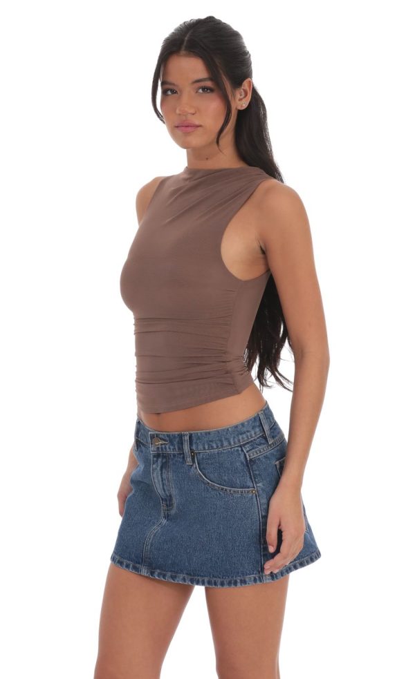 Mesh Ruched Top in Taupe - Image 3