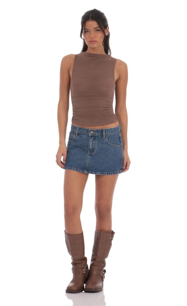 Mesh Ruched Top in Taupe - Image 4