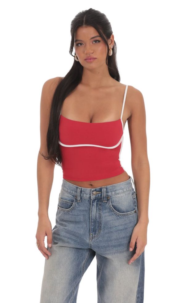 Outline Crop Top in Sky Red