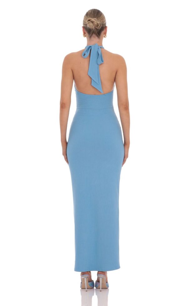 Ribbed Keyhole Maxi Dress in Blue - Image 2
