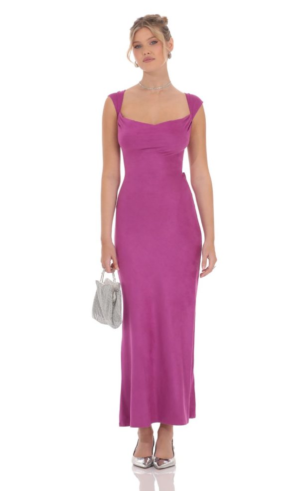 Suede Strappy Maxi Dress in Magenta - Image 2