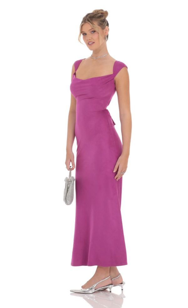 Suede Strappy Maxi Dress in Magenta - Image 3