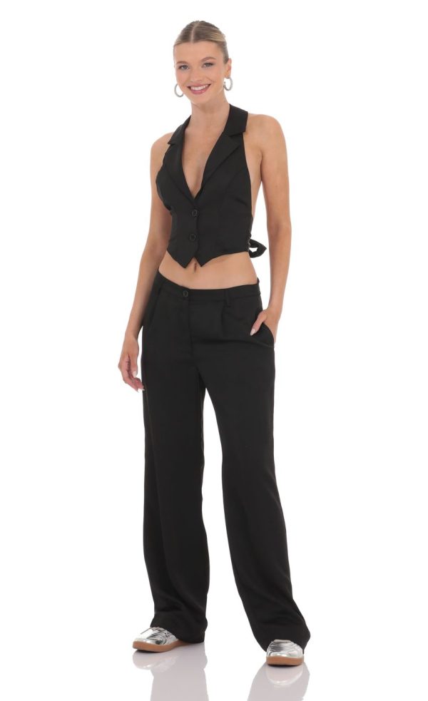 Satin Straight Pants in Black