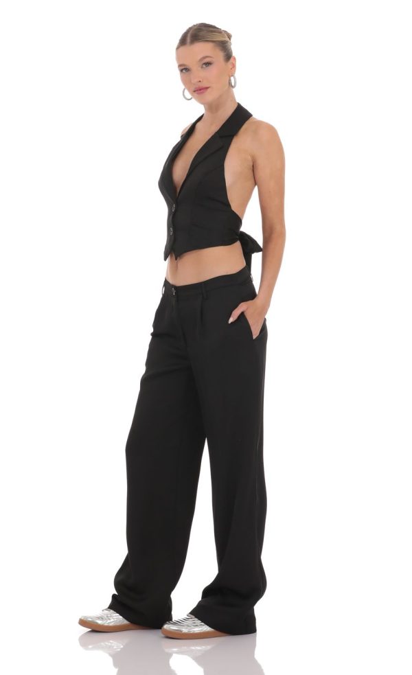 Satin Straight Pants in Black - Image 3