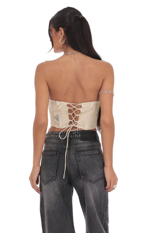 Floral Embroidered Corset Top on Cream - Image 2