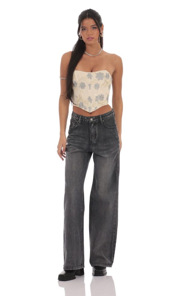 Floral Embroidered Corset Top on Cream - Image 4