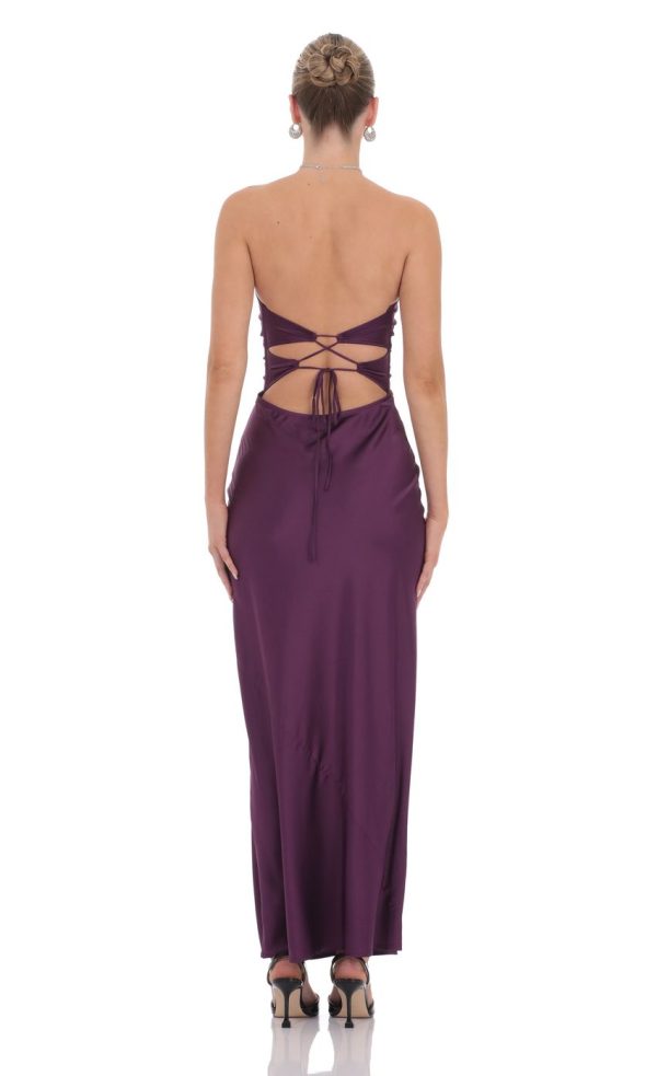 Satin Twist Cutout Maxi Dress in Purple - Image 2