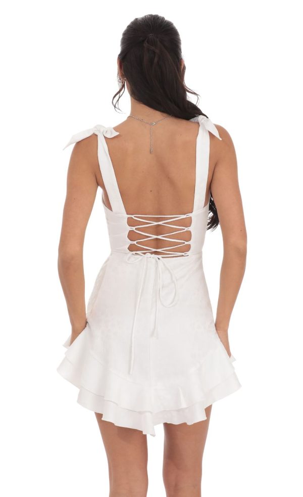 Floral Jacquard Ruffle A-line Dress in White - Image 2