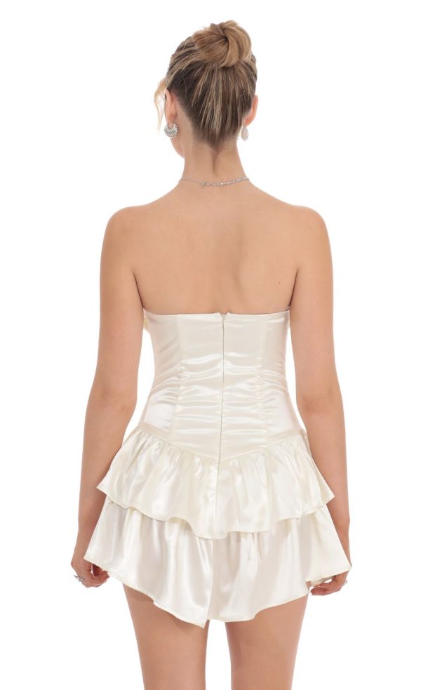 Satin Corset Strapless Dress in Ivory - Image 2