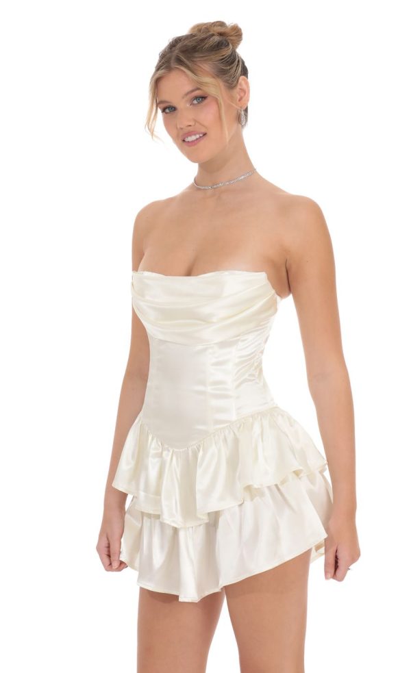 Satin Corset Strapless Dress in Ivory - Image 3