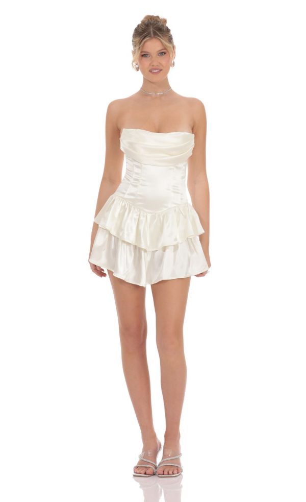 Satin Corset Strapless Dress in Ivory - Image 4