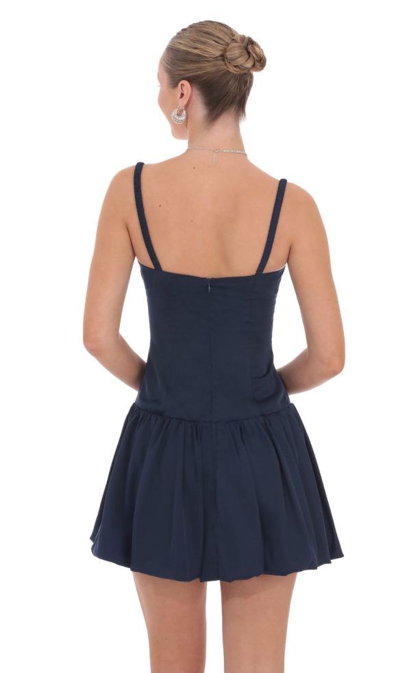 Ruched Bust Bubble Dress in Navy - Image 2