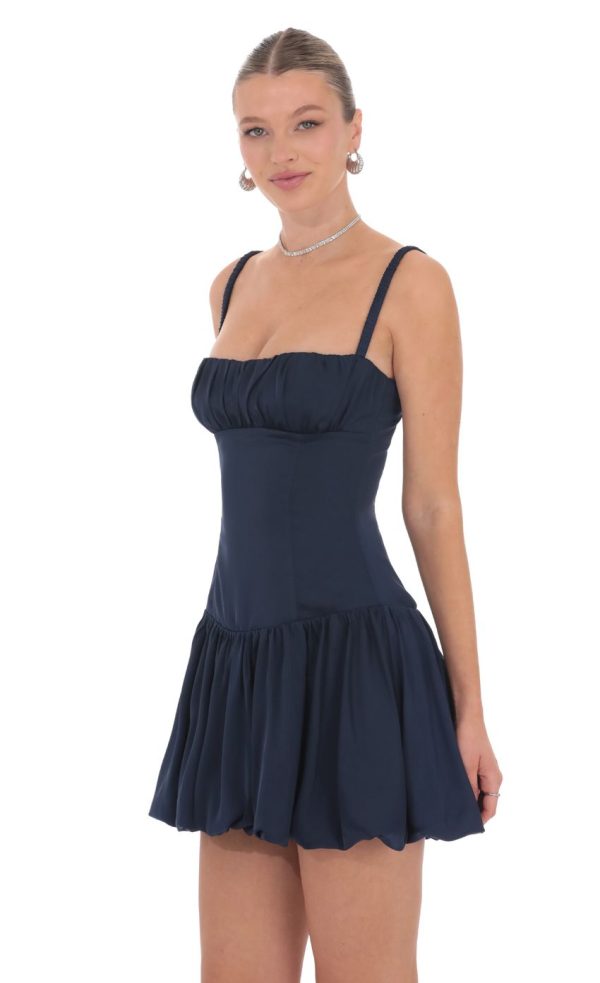 Ruched Bust Bubble Dress in Navy - Image 3