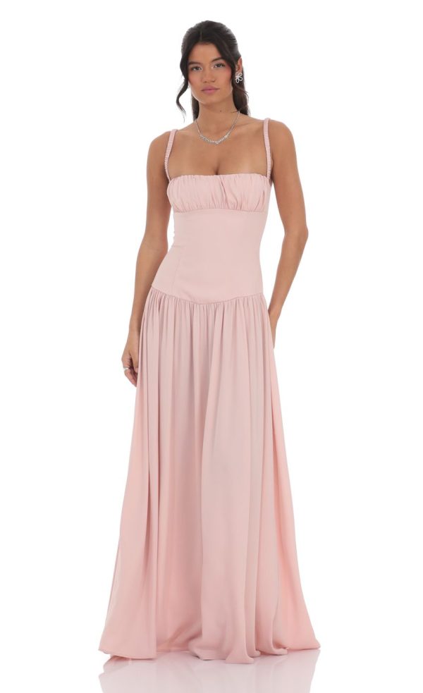 Satin Ruched Bust Maxi Dress in Dusty Rose