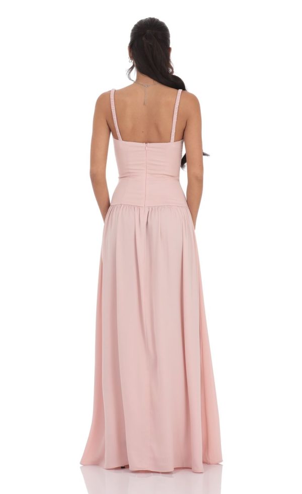 Satin Ruched Bust Maxi Dress in Dusty Rose - Image 2