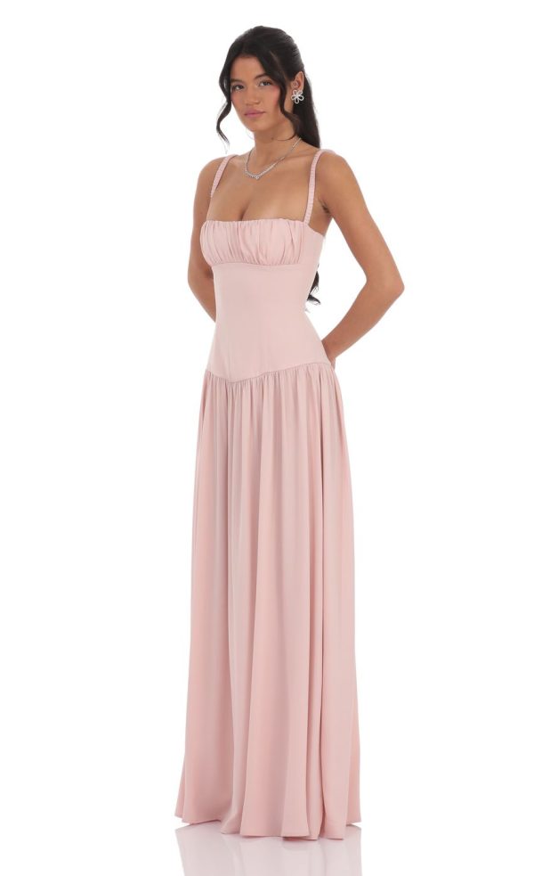 Satin Ruched Bust Maxi Dress in Dusty Rose - Image 3