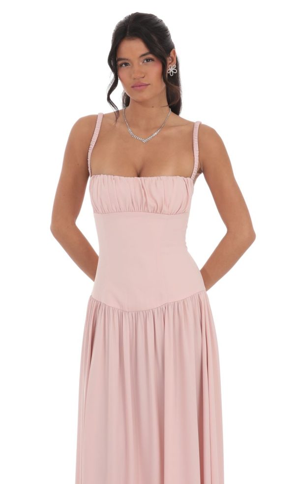 Satin Ruched Bust Maxi Dress in Dusty Rose - Image 4