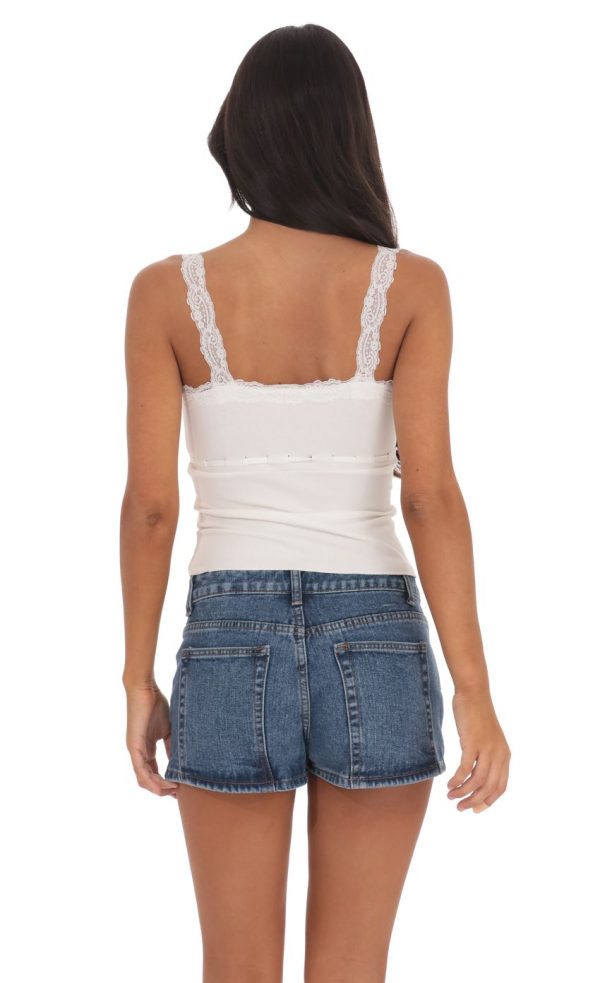 Drawstring Lace Trim Top in White - Image 2