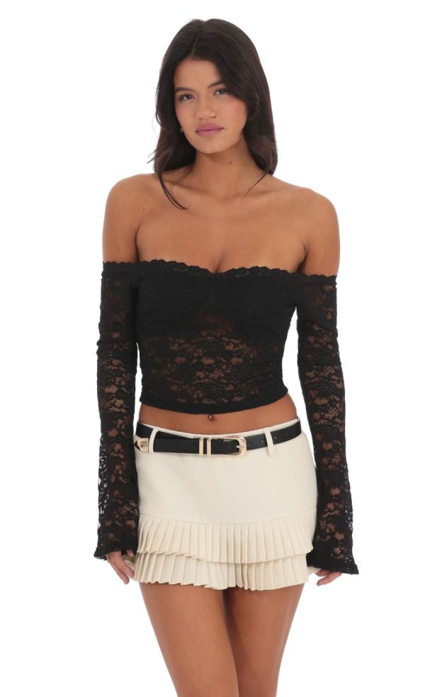 Off Shoulder Sheer Lace Top in Black