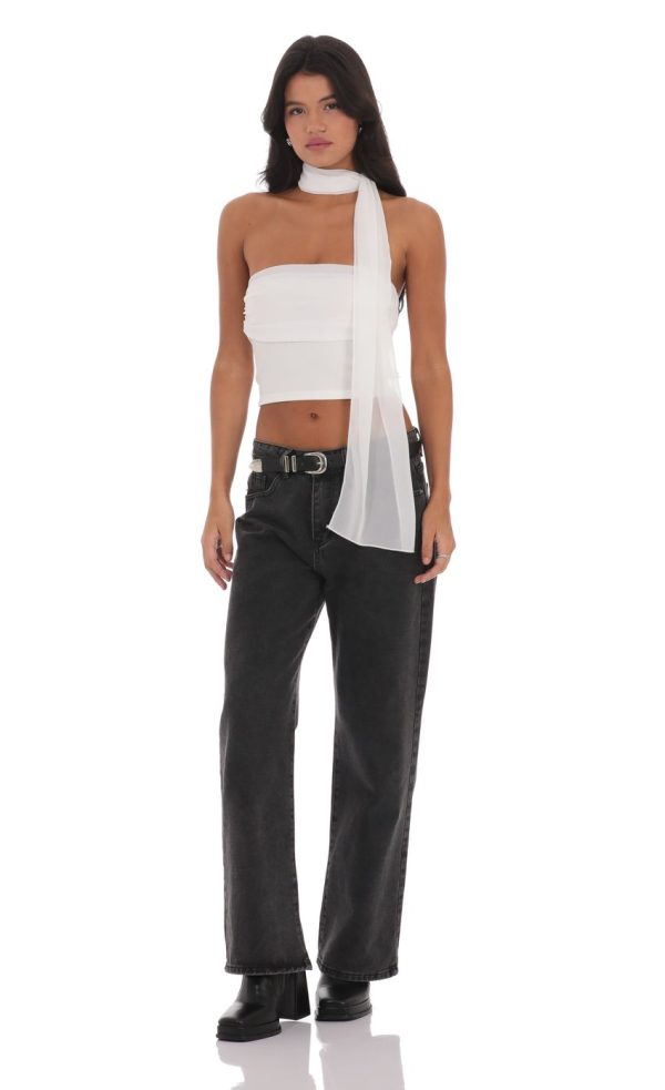 Strapless Scarf Top in White - Image 4