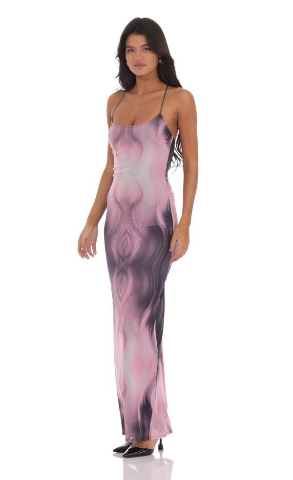Mesh Print Bodycon Maxi Dress in Pink - Image 3