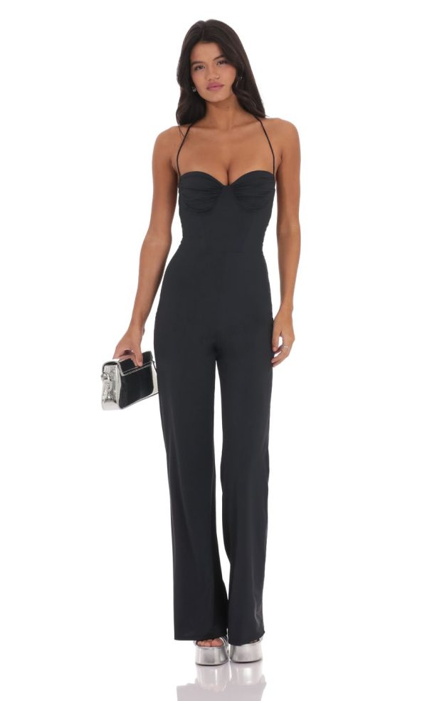 Open Back Bodycon Jumpsuit in Black