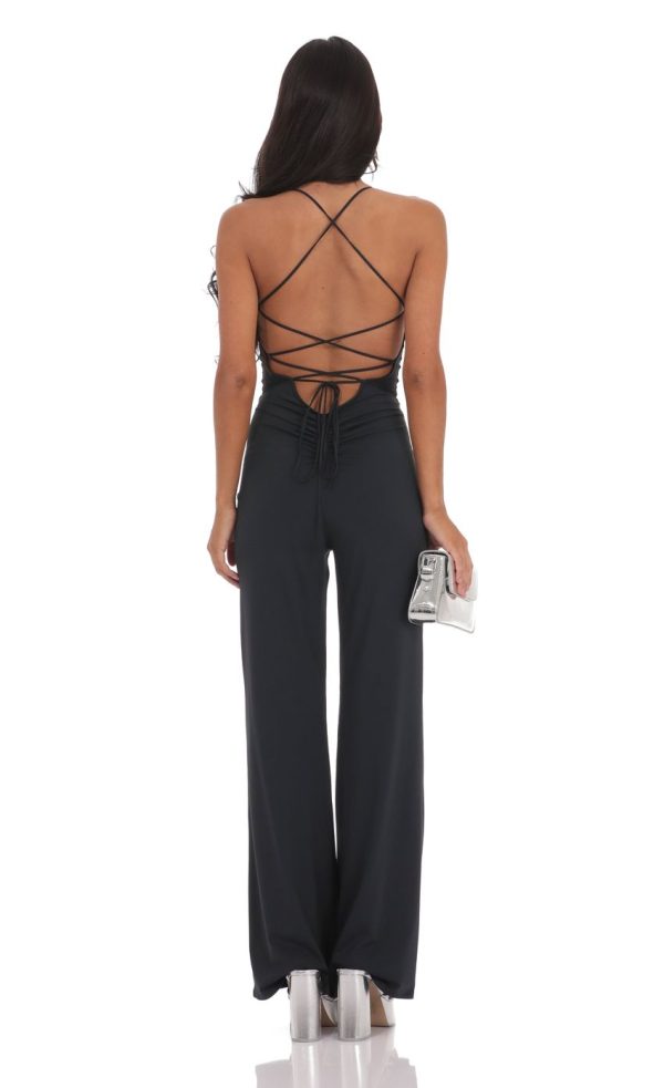 Open Back Bodycon Jumpsuit in Black - Image 2