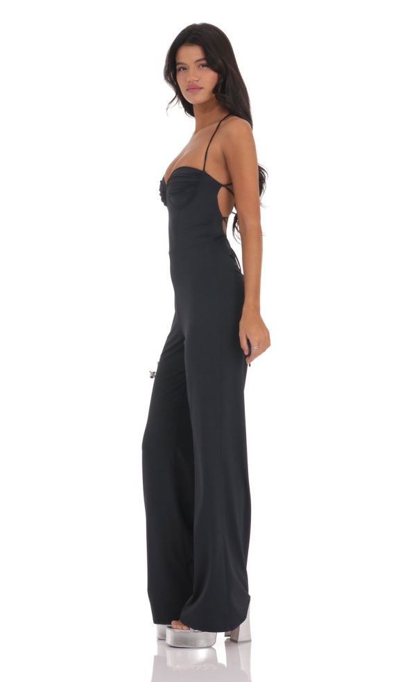 Open Back Bodycon Jumpsuit in Black - Image 3