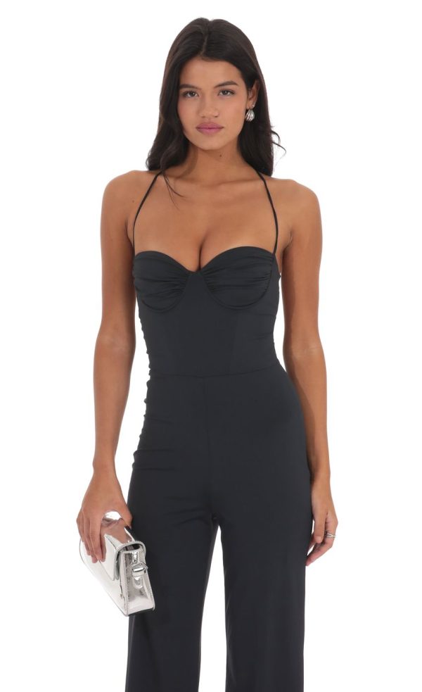 Open Back Bodycon Jumpsuit in Black - Image 4