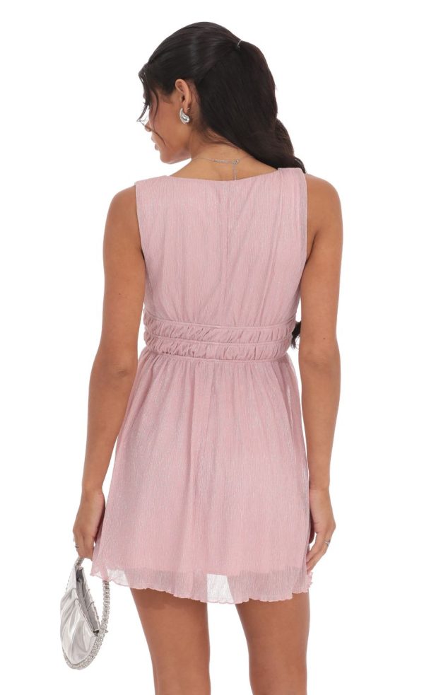 Crinkle Shimmer A-line Dress in Pink - Image 2