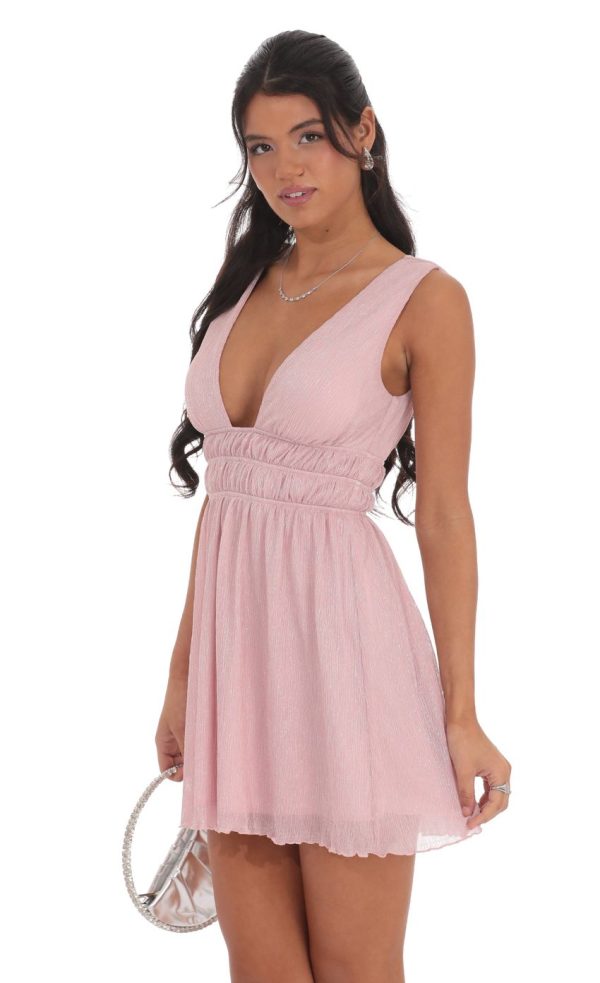 Crinkle Shimmer A-line Dress in Pink - Image 3