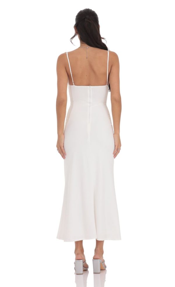 Ruched Cowl Neck Maxi Dress in White - Image 2
