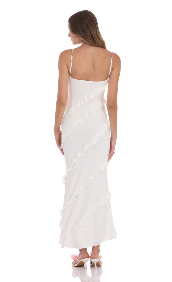 Ruffle V-Neck Maxi Dress in White - Image 2