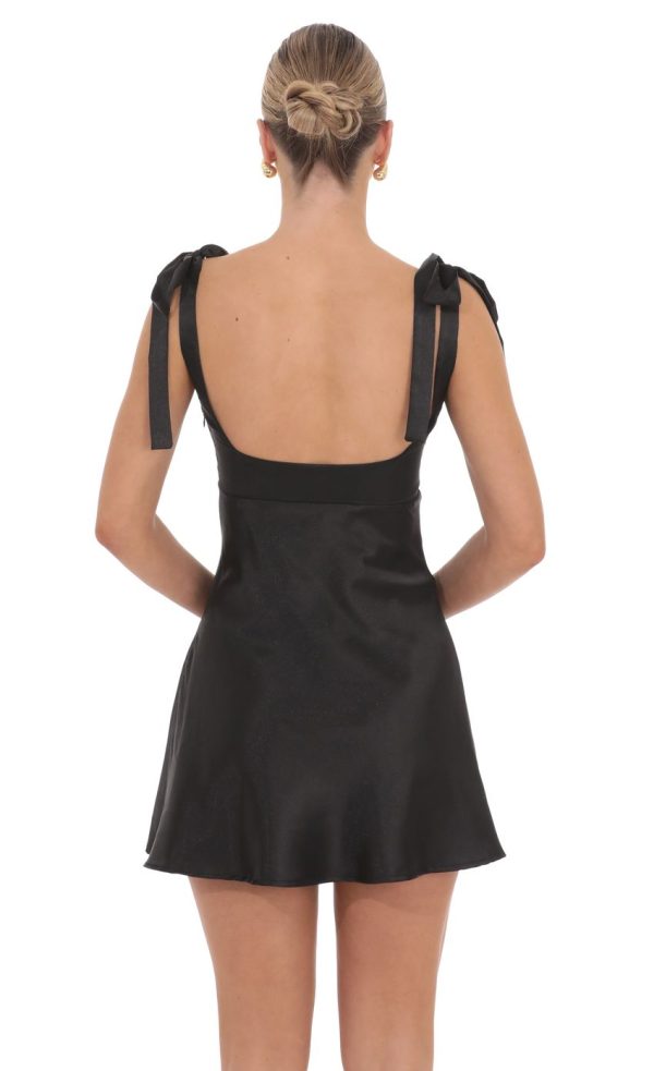 Pearl Cutout Satin Dress in Black - Image 2