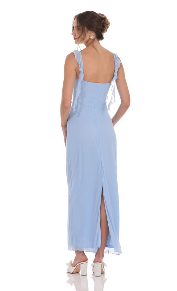 Mesh Tassel Strap Maxi Dress in Light Blue - Image 2