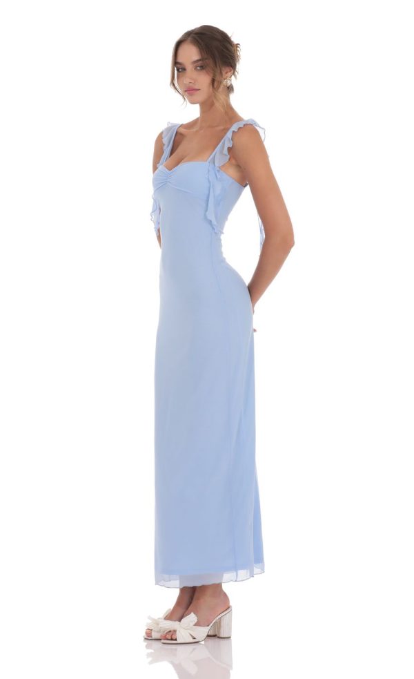 Mesh Tassel Strap Maxi Dress in Light Blue - Image 3