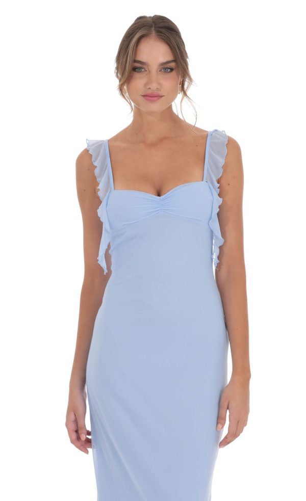Mesh Tassel Strap Maxi Dress in Light Blue - Image 4