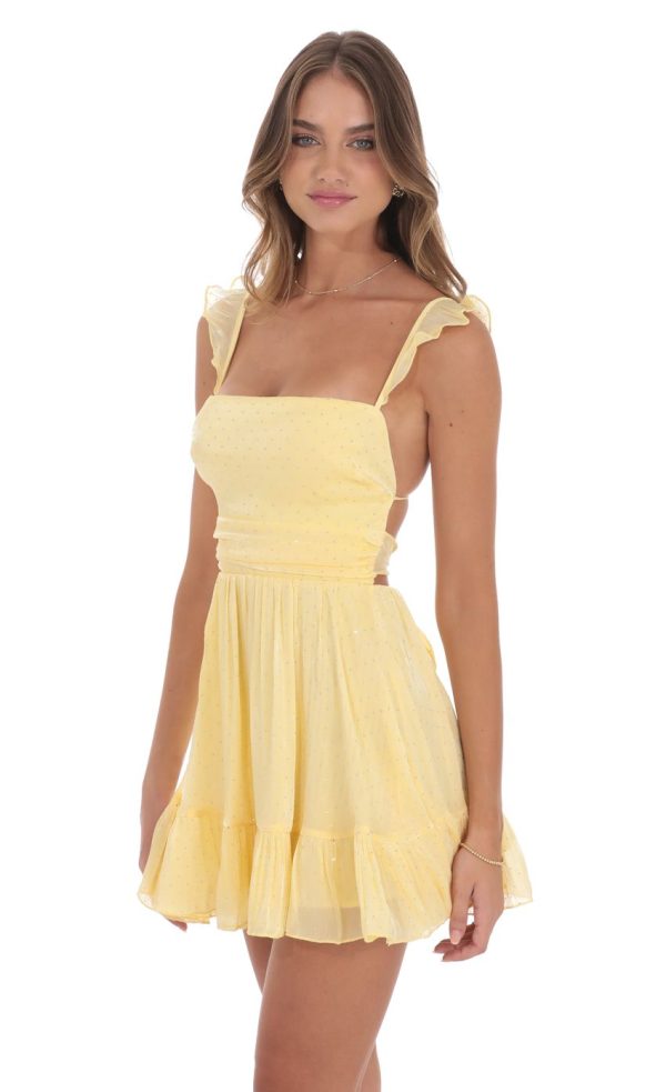 Rhinestone Fit and Flare Dress in Yellow