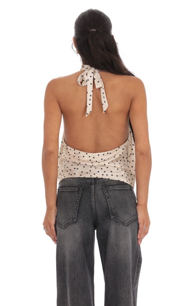Mock Neck Polka Dot Top in Beige - Image 2