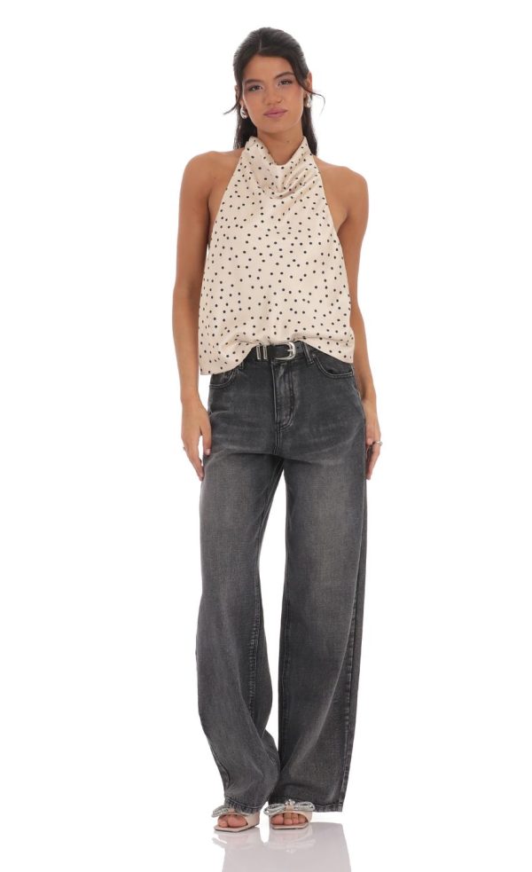 Mock Neck Polka Dot Top in Beige - Image 4
