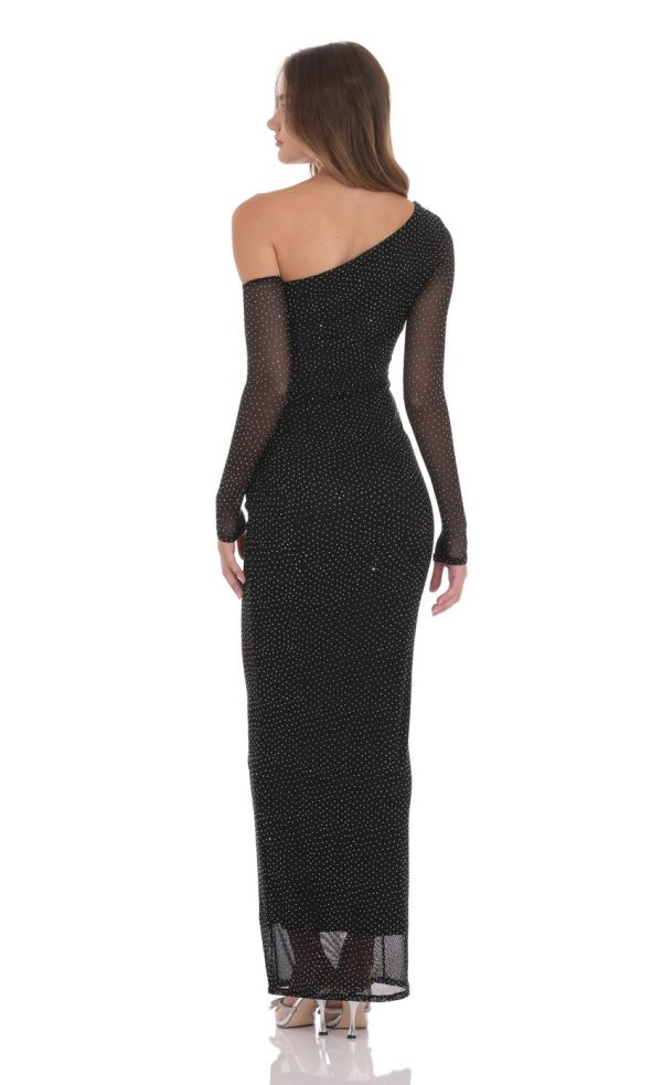 Off Shoulder Rhinestone Maxi Dress in Black - Image 2