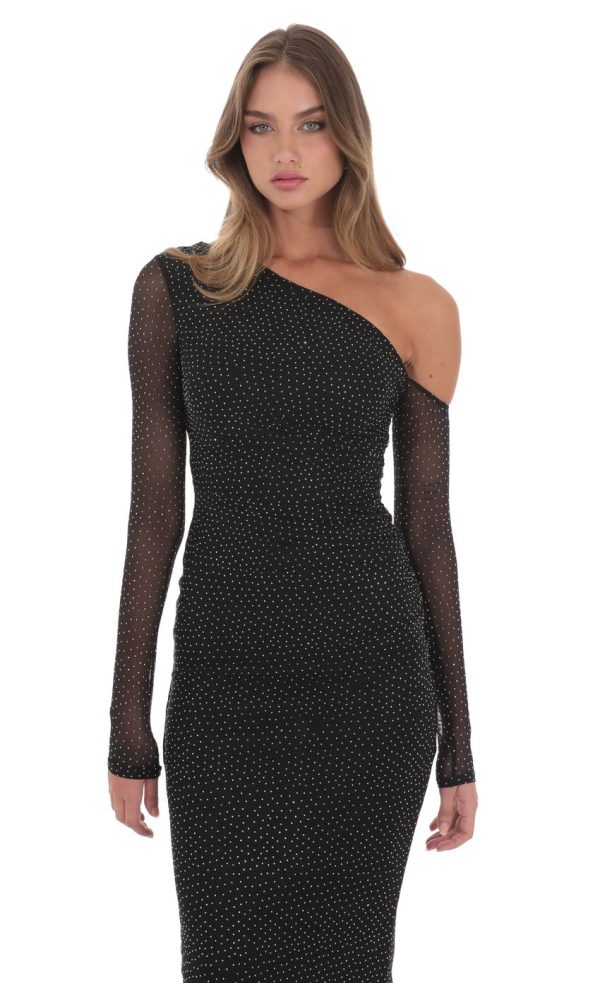 Off Shoulder Rhinestone Maxi Dress in Black - Image 4